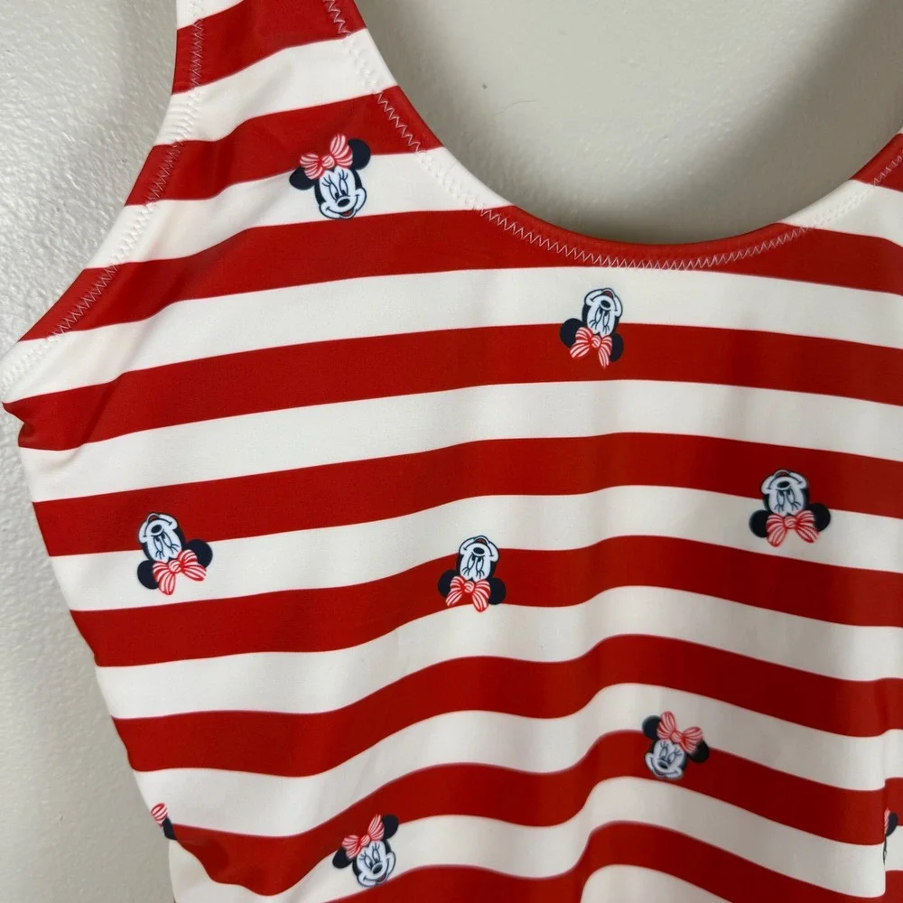 Old Navy Women's Large One Piece Swimsuit Red Striped Disney Minnie Mouse NEW